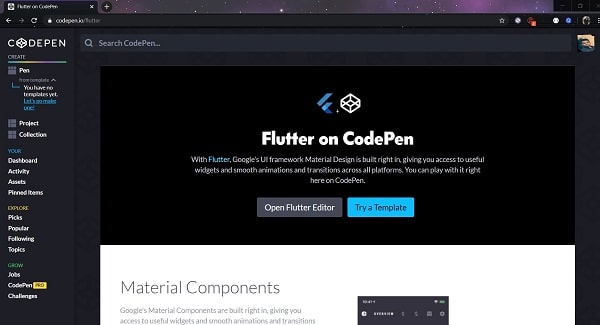 Flutter-With-Codpen-Website