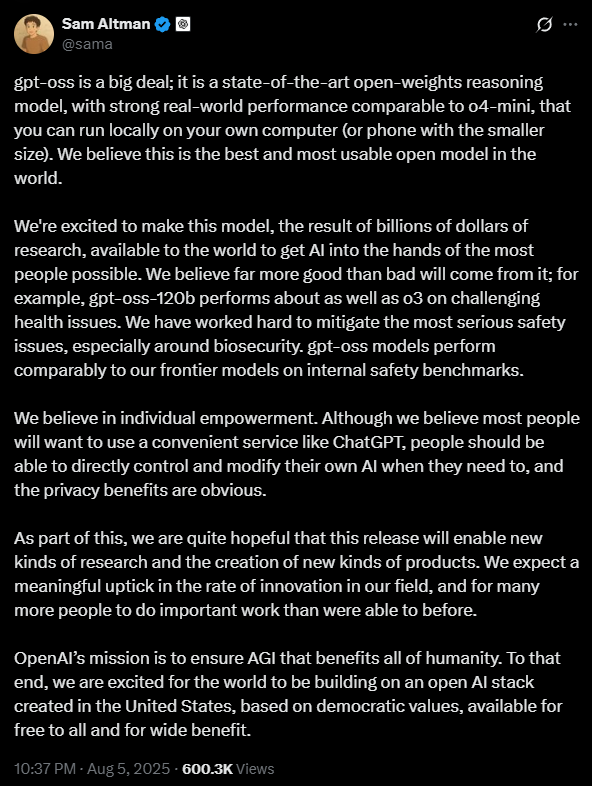 🚨 BREAKING: OpenAI New GPT-OSS Models | Navoki salt altman tweet about OpenAI GPT-OSS